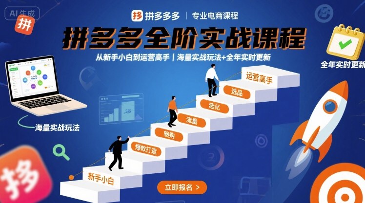 拼多多全阶实战课程：新手小白到运营高手，海量实战玩法+全年实时更新（2025年10月最新）