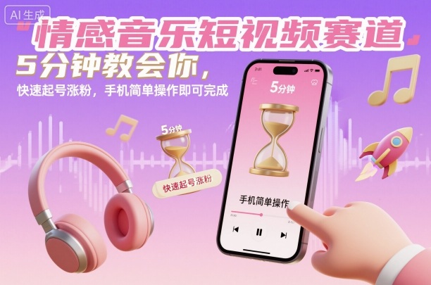 情感音乐短视频赛道：5分钟速成，手机操作快速起号涨粉攻略