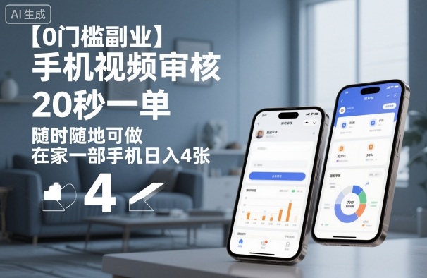 0门槛副业揭秘：手机视频审核20秒一单，在家一部手机日入4张，随时随地可做