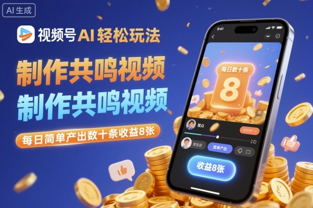 视频号AI傻瓜式教程：日更高共鸣视频，日产数十条，日赚800+
