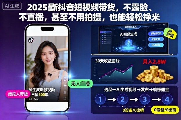 2025最新抖音短视频带货：不露脸不直播不用拍摄，轻松挣米新方法