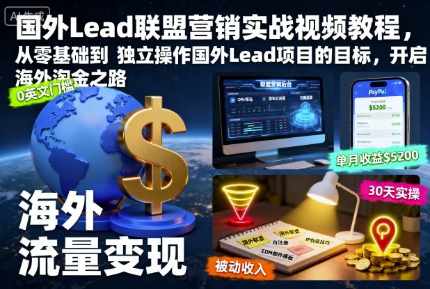 零基础学国外Lead联盟营销：实战视频教程从入门到独立操作，开启海外淘金之路