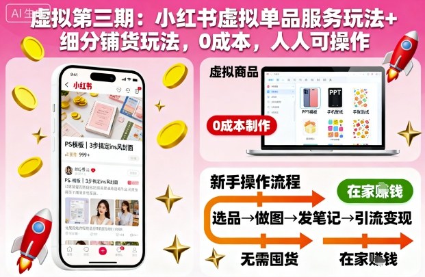 小红书虚拟单品服务+细分铺货:0成本玩法,人人可操作,小白也能轻松上手