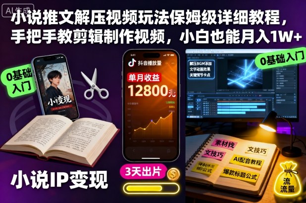 小说推文解压视频保姆级教程：手把手教剪辑制作，小白也能月入1W+
