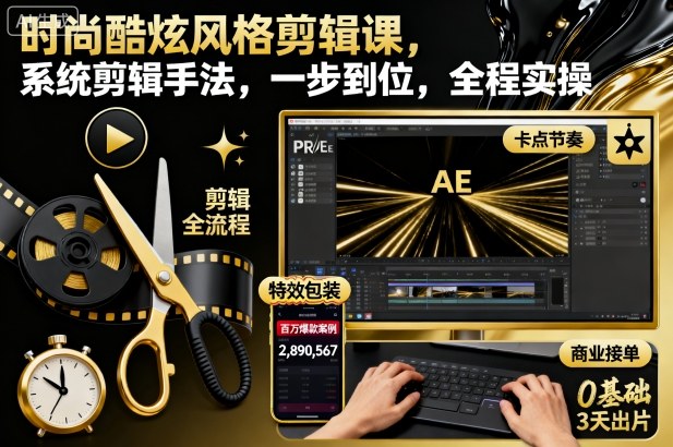 时尚酷炫剪辑课：系统手法全程实操，从0到1一步到位掌握剪辑技巧