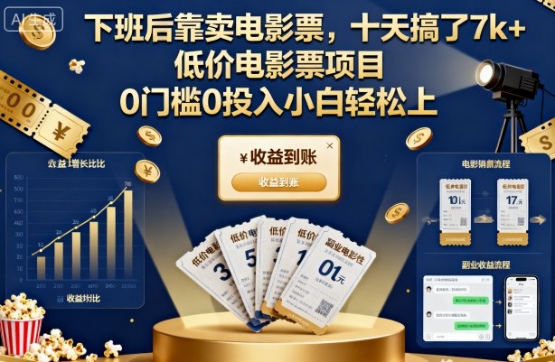 下班后电影票副业：10天赚7k+！低价票项目0投入0门槛，小白轻松上手【揭秘】