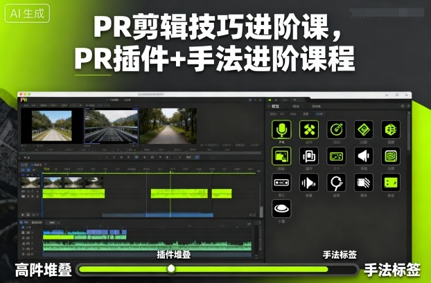 PR剪辑技巧进阶课：插件+手法实战教程，剪辑效率与质感双提升