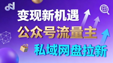 公众号流量主+私域网盘拉新：3大变现方式新手指南，简单易上手当天有收益