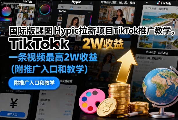 国际版醒图Hypic拉新项目：TikTok推广教学，单条视频最高2W收益（附推广入口+详细教程）