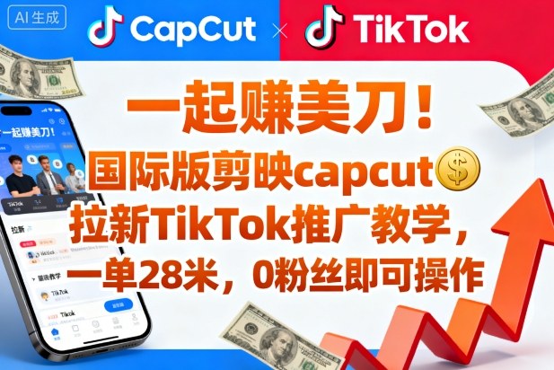 CapCut拉新TikTok推广教学：0粉丝起号，一单28美元赚美金（附推广入口+保姆级教程）