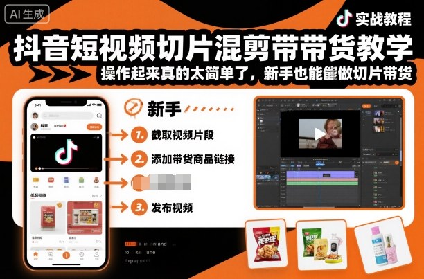 抖音短视频切片混剪带货教学：新手超简单上手，0基础也能轻松开启带货之路！