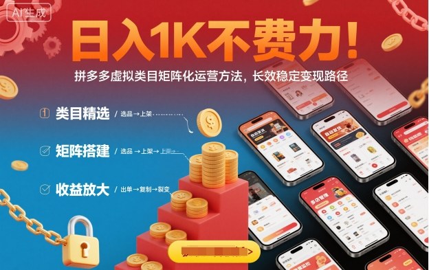 拼多多虚拟类目矩阵化运营：日入1K+长效稳定变现全攻略