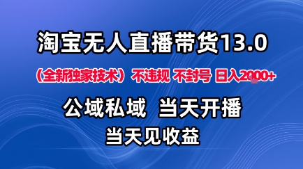 淘宝无人直播13.0：公域私域双域技术不封号，下半年旺季布局日入1K+独家揭秘