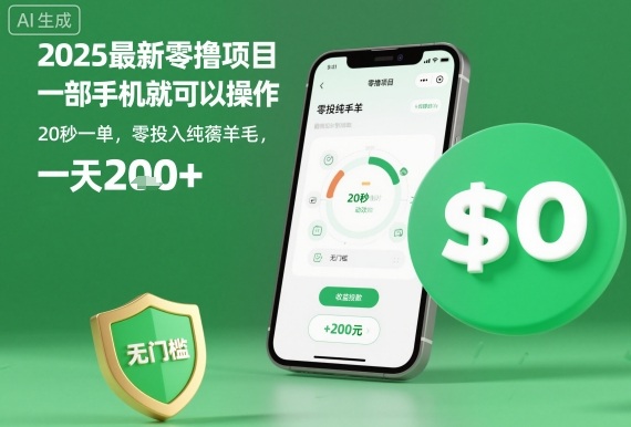 2025最新零撸项目：一部手机操作，20秒一单，零投入无门槛，日赚200+【揭秘】