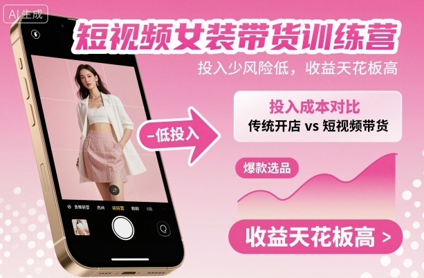 新手必入！短视频女装带货训练营：低投入低风险，高收益天花板轻松解锁