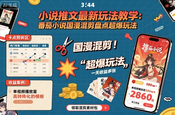 小说推文最新玩法教学：番茄小说国漫混剪超爆干货，一天收益多张