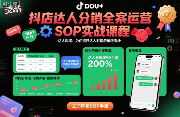 抖店达人分销SOP运营实战课：从0到1掌握达人对接全流程方法