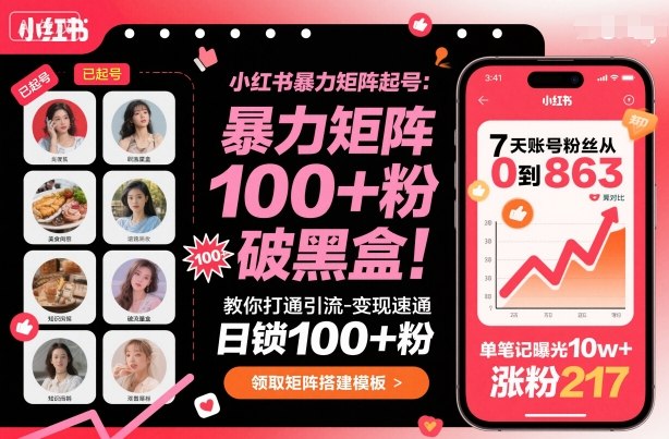 小红书矩阵起号：引流变现速通攻略，日锁100+粉，破解流量黑盒