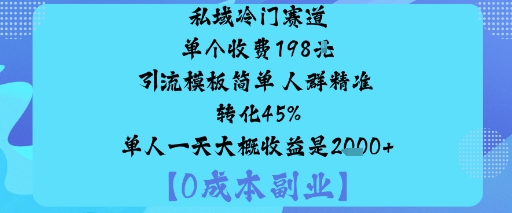 私域冷门赛道：198元引流模板揭秘，简单人群精准转化45%，单人日收益1k+技巧