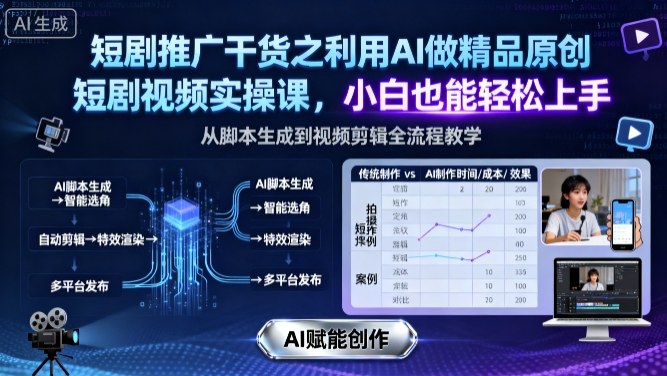 AI短剧推广实操课：精品原创短剧视频制作指南，小白零基础轻松上手
