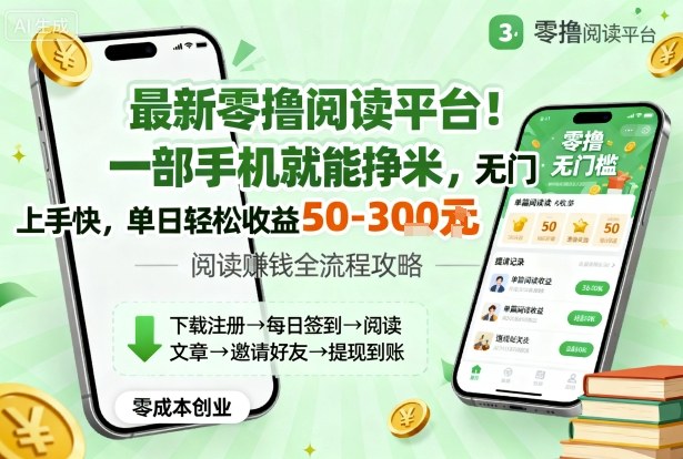 最新零撸阅读平台！手机操作无门槛，单日收益50-3张【揭秘】