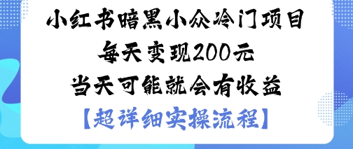 小红书暗黑小众冷门项目：每天变现200+当天到账，小白也能轻松搞钱