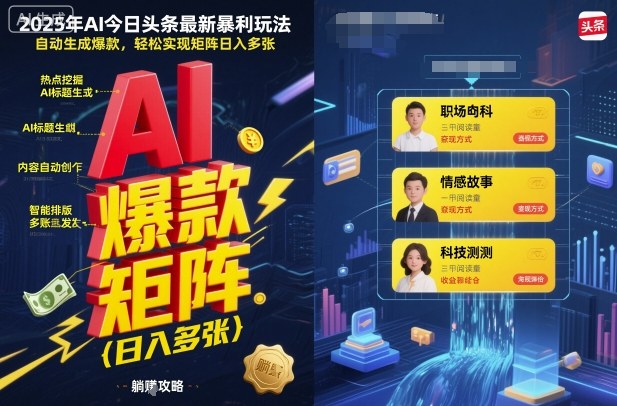 2025年AI今日头条最新暴利玩法：自动生成爆款，轻松实现矩阵日入多张