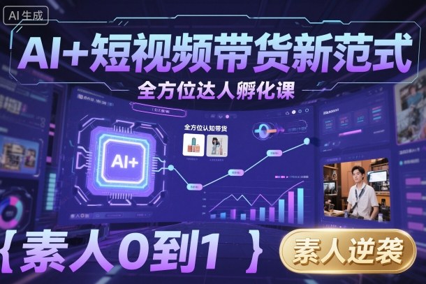 AI+短视频带货新范式：素人0到1全方位达人孵化课，全方位认知带货从入门到精通