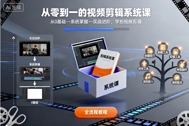 零基础到进阶！视频剪辑系统课：新手入门+系统掌握+实战拍剪，从0开始学剪辑全攻略