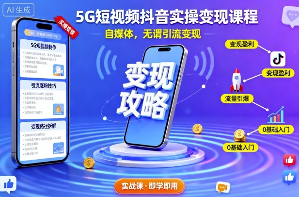 5G短视频抖音实操变现课程：自媒体无需引流，从0到1轻松赚钱指南