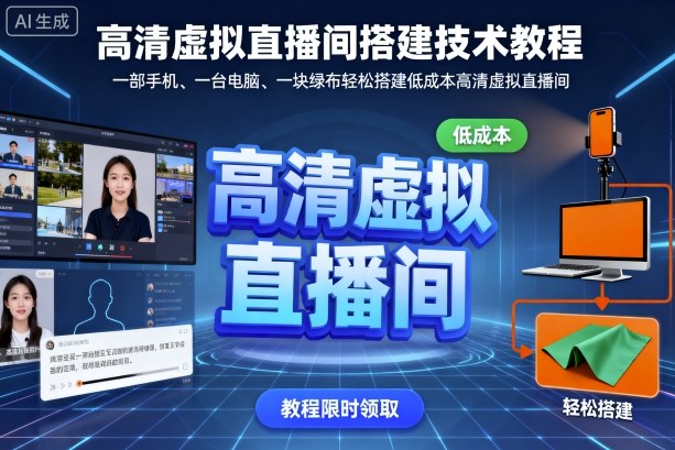 低成本高清虚拟直播间搭建教程：一部手机+一台电脑+一块绿布，轻松搞定！