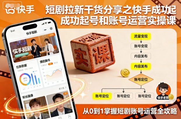 短剧拉新快手实操课：0基础起号到账号运营全流程干货