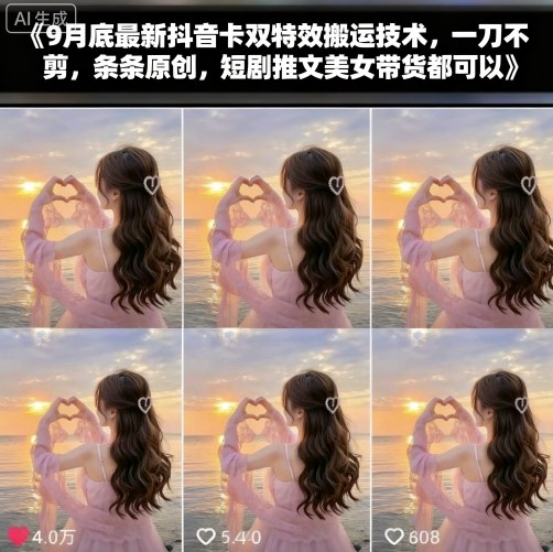 9月底最新！抖音卡双特效搬运技术：一刀不剪条条原创，短剧推文美女带货全适用