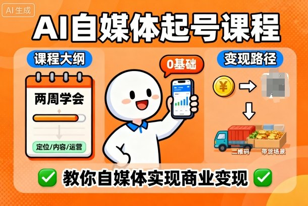 0基础小白两周学会！AI自媒体起号课程：从0到1教你实现商业变现
