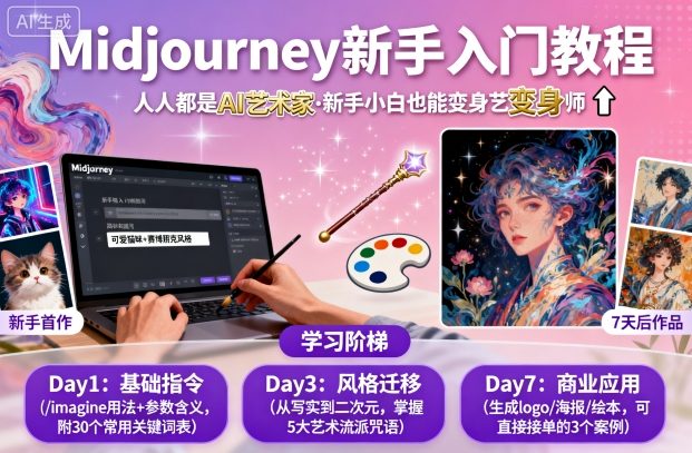 Midjourney新手入门教程：零基础小白7天变身AI艺术家，手把手教你成艺术大师