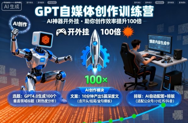 GPT自媒体创作训练营：AI神器开外挂，创作效率提升100倍攻略
