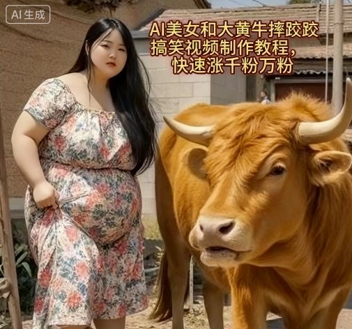 AI美女大战大黄牛！搞笑荒诞视频制作教程：新手3天涨粉1万+（附保姆级步骤）