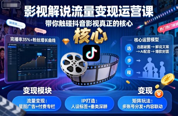 抖音影视解说流量变现运营课：掌握核心技巧，轻松玩转影视变现