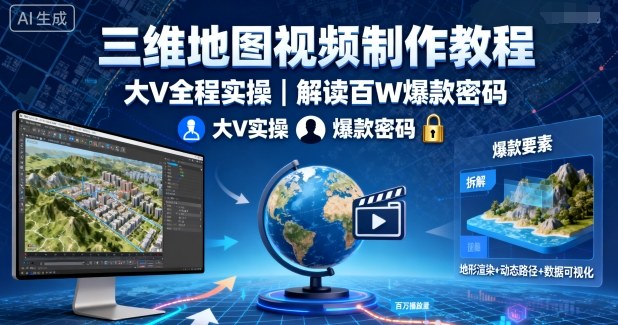 三维地图视频制作教程：大V全程实操，百万爆款密码拆解