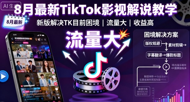 8月最新TikTok影视解说教学：新版破解TK流量困境，小白也能做流量高收益