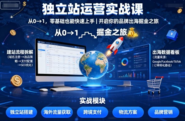 零基础小白专属：独立站运营实战课，从0到1快速上手，开启品牌出海掘金之旅