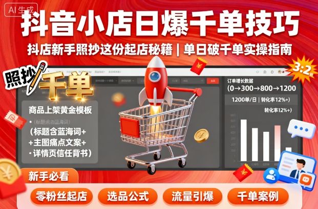 抖音小店新手必看：日爆千单起店秘籍，照抄技巧单日破单