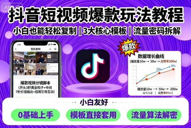 抖音短视频爆款玩法教程：小白0基础也能轻松复制