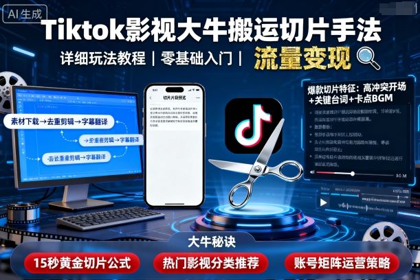 TikTok影视剪辑搬运切片技巧：保姆级详细教程，从0到1玩法步骤解析