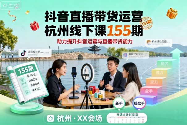 杭州抖音直播带货运营线下课155期：实战赋能，系统提升直播带货与运营能力