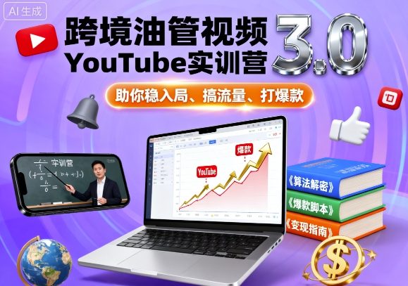 跨境YouTube视频实训营3.0：新手稳入局、精准搞流量、快速打爆款