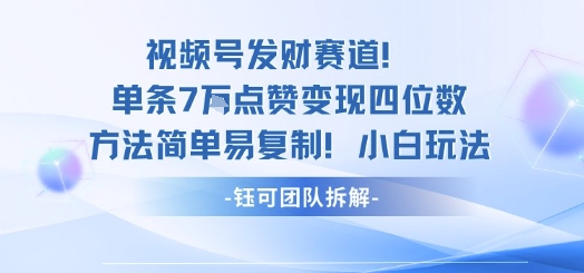 视频号高变现赛道：单条7万+点赞，小白简单易复制方法，轻松变现四位数