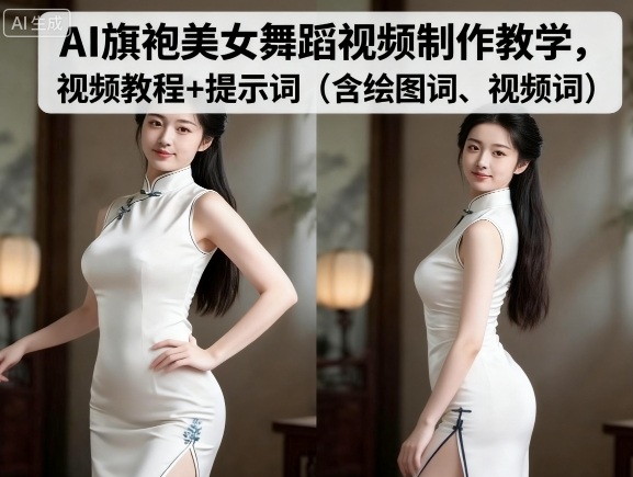 AI旗袍美女舞蹈视频制作教学：视频教程+提示词（含绘图词、视频词）