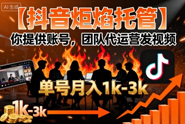抖音炬焰托管：账号代运营发视频，单号月入1k+收益揭秘