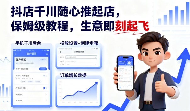 抖店千川随心推起店保姆级教程：新手从0到1快速起店，生意即刻起飞